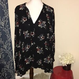 Free People Hi-Low Floral Long Sleeve Tunic